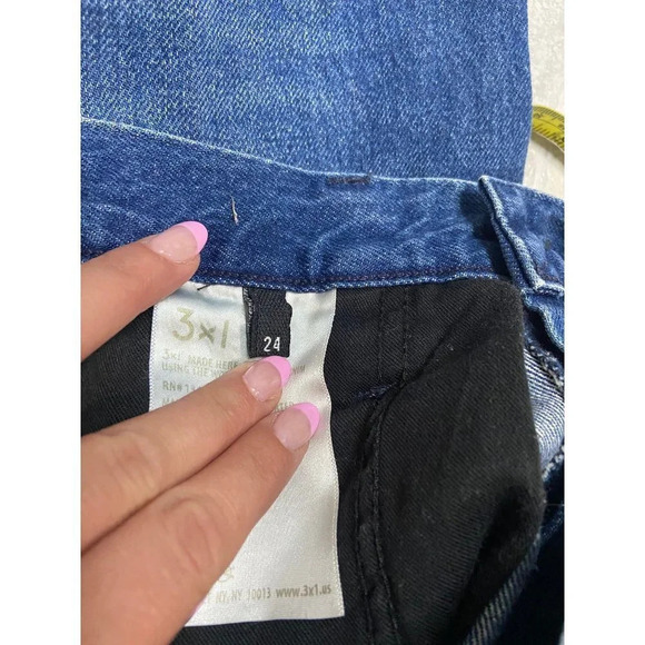 3x1 NYC High Rise Flared Crop Jeans Raw Large Cuffed Rigid Denim-sz 24 - Picture 11 of 12